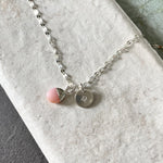 October Birthstone | Pink Opal Tiny Tumbled Vintage Chain Necklace (Silver)