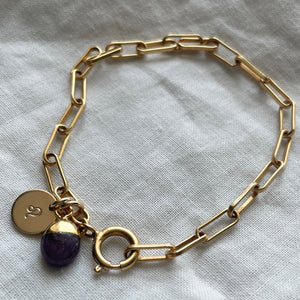 
            
                Load image into Gallery viewer, September Birthstone | Sapphire Tiny Tumbled Chunky Chain Bracelet (Gold Plated)
            
        