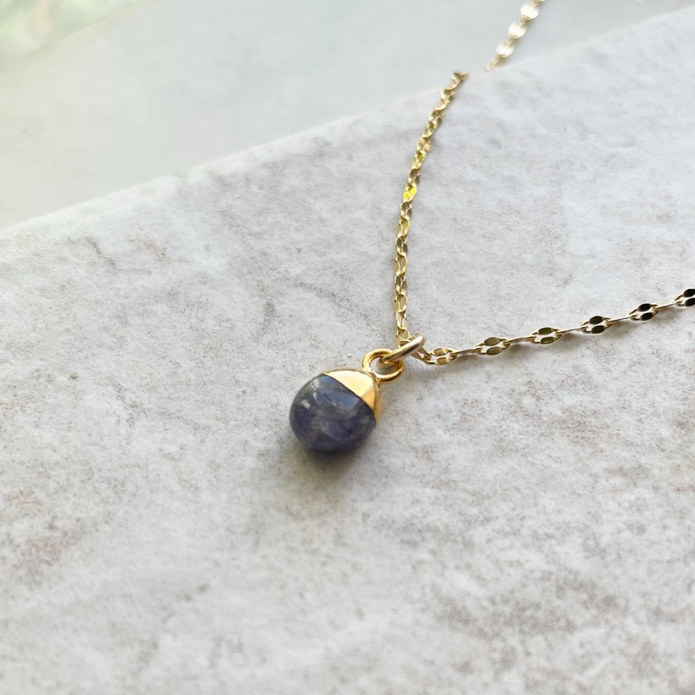 December Birthstone | Tanzanite Tiny Tumbled Vintage Chain Necklace (Gold Plated)
