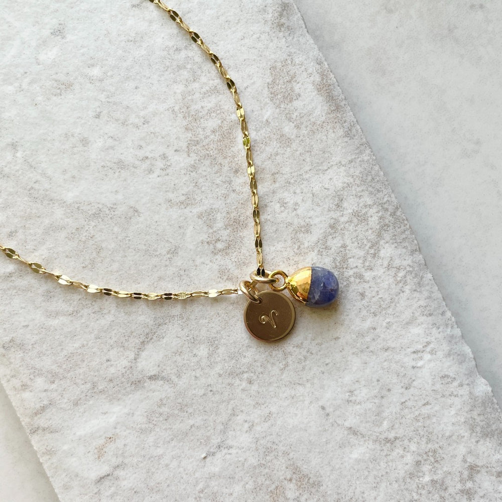 December Birthstone | Tanzanite Tiny Tumbled Vintage Chain Necklace (Gold Plated)
