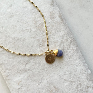 
            
                Load image into Gallery viewer, December Birthstone | Tanzanite Tiny Tumbled Vintage Chain Necklace (Gold Plated)
            
        