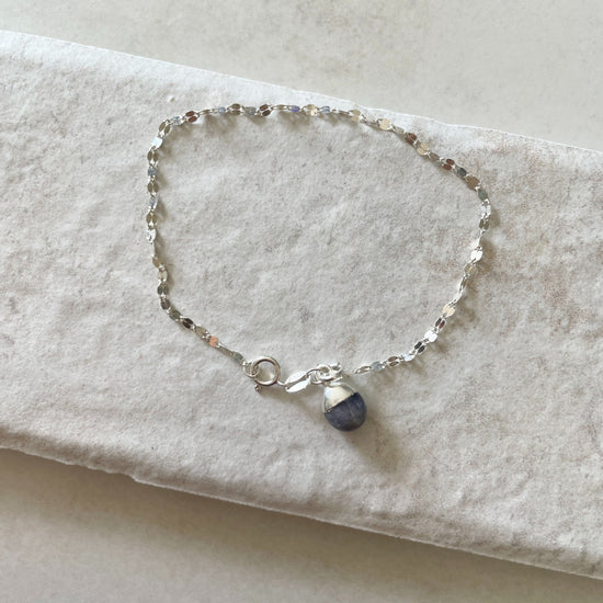 December Birthstone | Tanzanite Tiny Tumbled Vintage Bracelet (Silver)