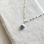 December Birthstone | Tanzanite Tiny Tumbled Vintage Chain Necklace (Silver)