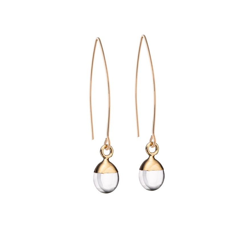 Load image into Gallery viewer, Quartz Tiny Tumbled Dropper Earrings| Healing (Gold)) | Decadorn
