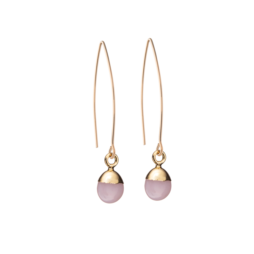 Tiny Tumbled Gemstone Dropper Earrings - Rose Quartz (Love) - Decadorn
