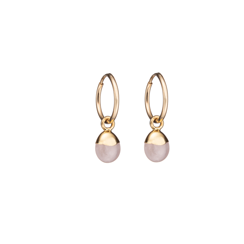 Tiny Tumbled Gemstone Hoop Earrings - Rose Quartz (Love) - Decadorn