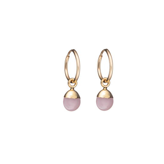 Load image into Gallery viewer, Pink Opal Tiny Hoop Earrings | Love &amp;amp; Hope (Gold)
