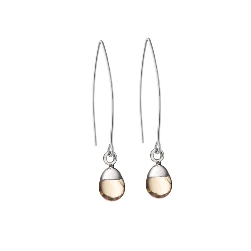 Tiny Tumbled Gemstone Dropper Earrings - Silver - Citrine (Success & Creativity) - Decadorn