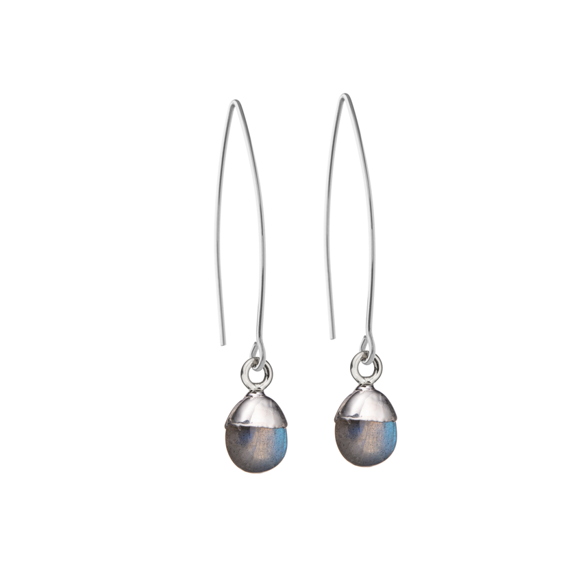 Tiny Tumbled Gemstone Dropper Earrings - Silver - Labradorite (Adventure) - Decadorn