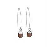 Tiny Tumbled Gemstone Dropper Earrings - Silver - Chocolate Moonstone (New Beginnings) - Decadorn