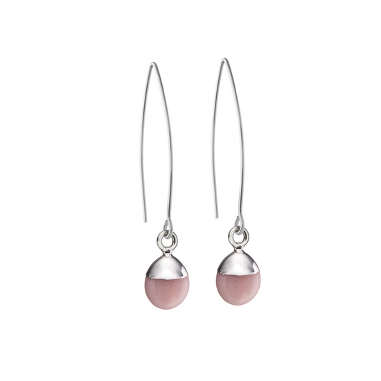 Pink Opal Tiny Tumbled Dropper Earrings |Love & Hope (Silver)
