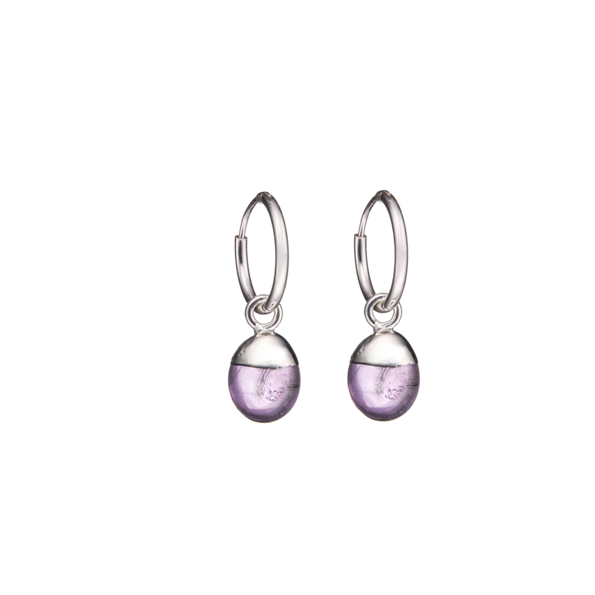 
            
                Load image into Gallery viewer, February Birthstone, Amethyst Hoop Earrings, Tiny Tumbled, Silver | Decadorn
            
        