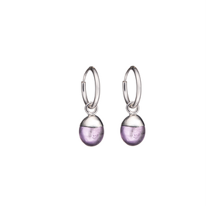 February Birthstone, Amethyst Hoop Earrings, Tiny Tumbled, Silver | Decadorn