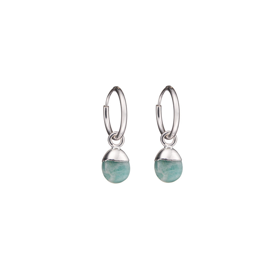 Tiny Tumbled Gemstone Hoop Earrings - Silver - Amazonite (Confidence) - Decadorn