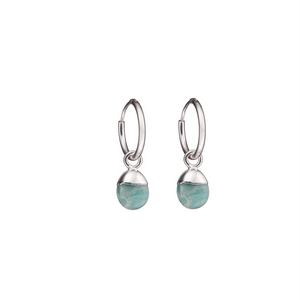 
            
                Load image into Gallery viewer, Tiny Tumbled Gemstone Hoop Earrings - Silver - Amazonite (Confidence) - Decadorn
            
        