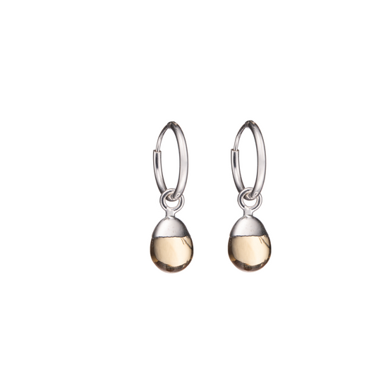 Load image into Gallery viewer, Tiny Tumbled Gemstone Hoop Earrings - Silver - Citrine (Success &amp;amp; Creativity) - Decadorn
