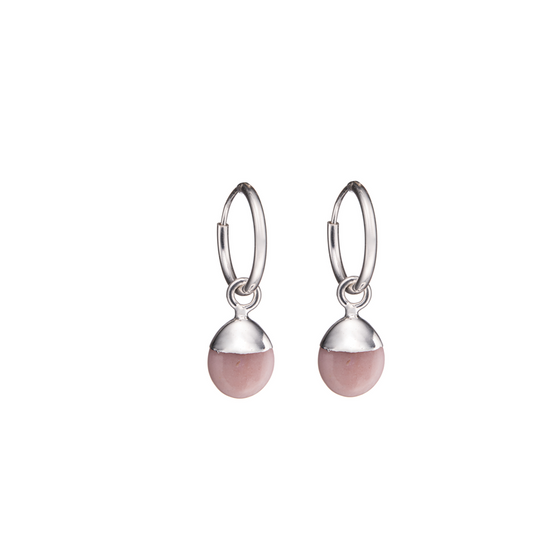Load image into Gallery viewer, Pink Opal Tiny Tumbled Hoop Earrings |Love &amp;amp; Hope (Silver)
