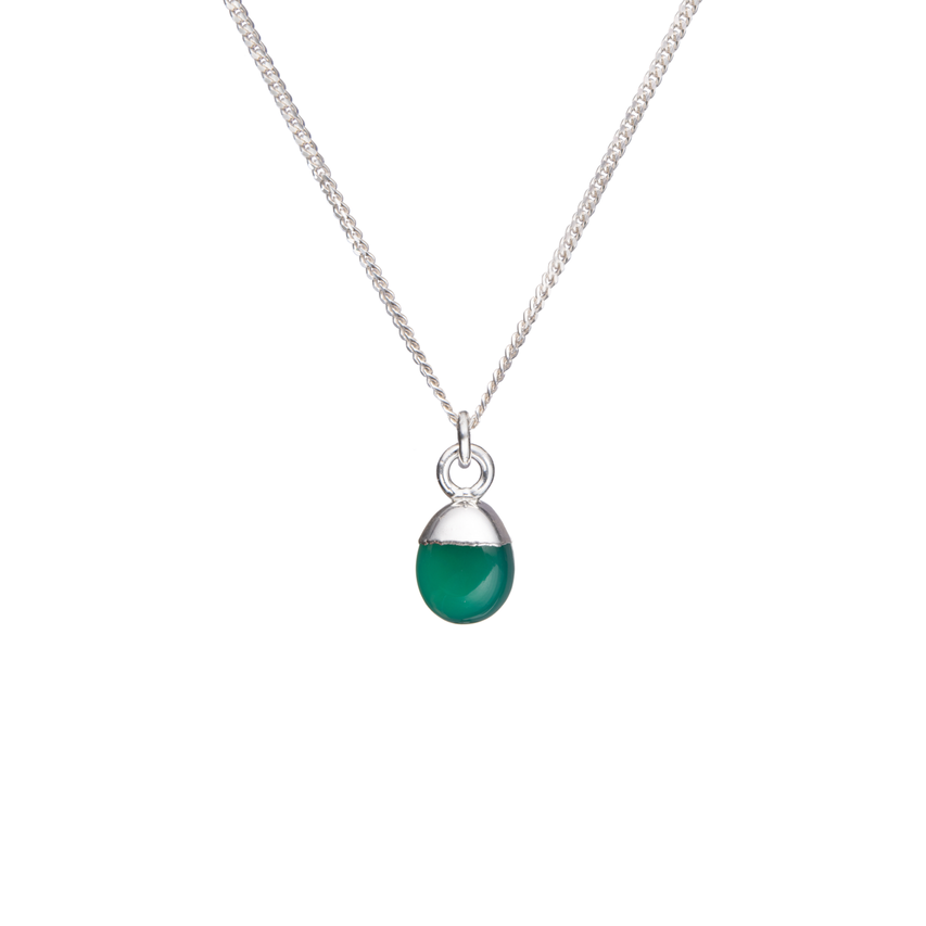 Tiny Tumbled Gemstone Necklace - Silver - Green Agate (Protection) - Decadorn