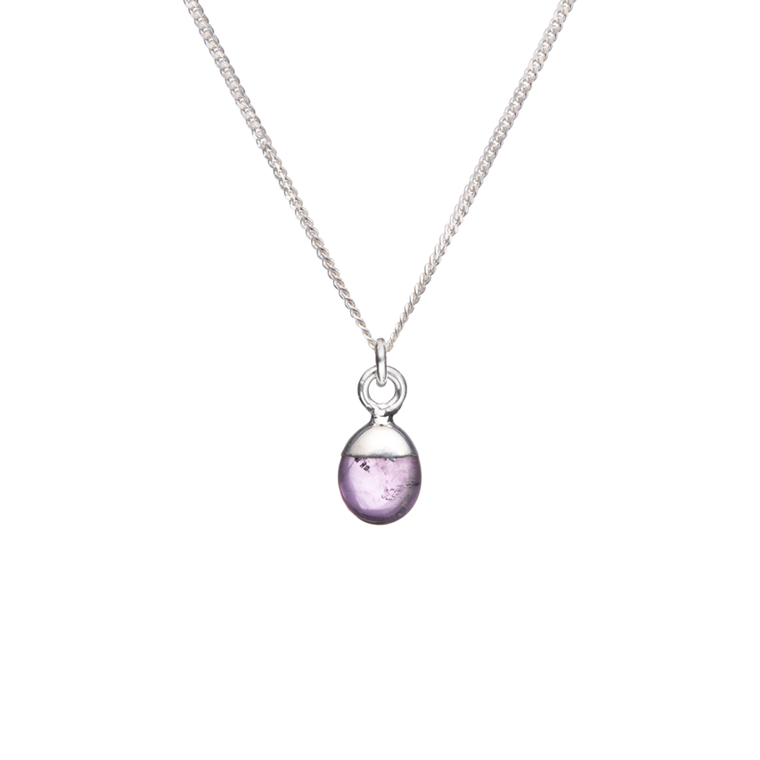 February Birthstone, Amethyst Necklace, Tiny Tumbled, Silver | Decadorn