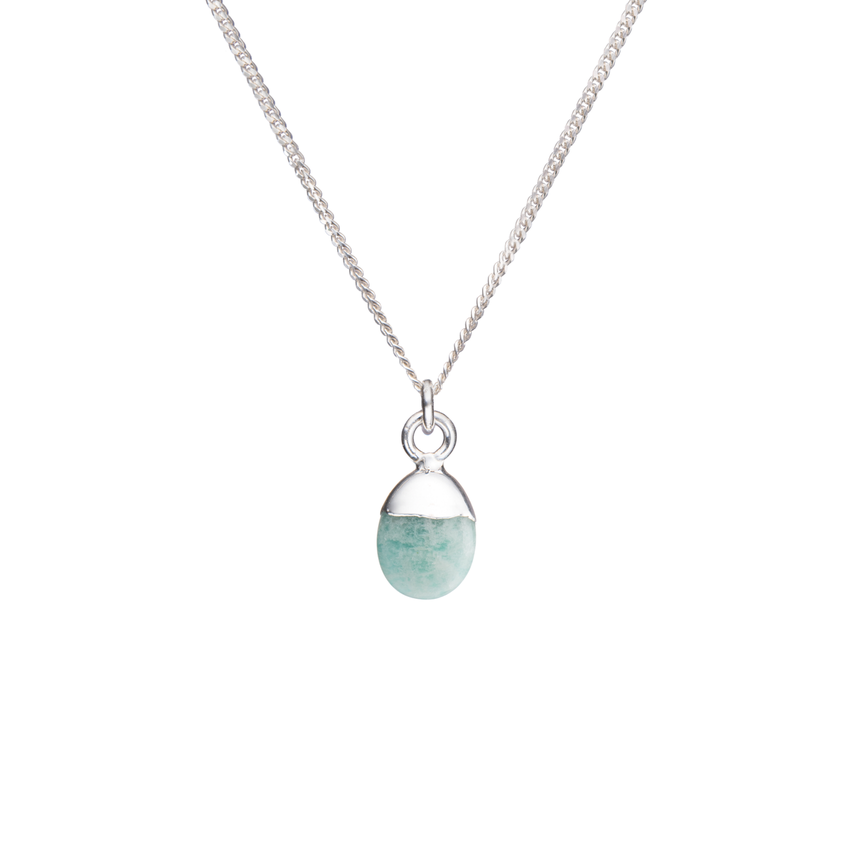 Tiny Tumbled Gemstone Necklace - Silver - Amazonite (Confidence) - Decadorn
