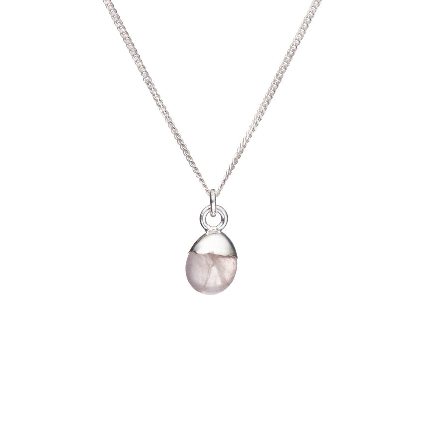 Tiny Tumbled Gemstone Necklace - Silver - Rose Quartz (Love) - Decadorn