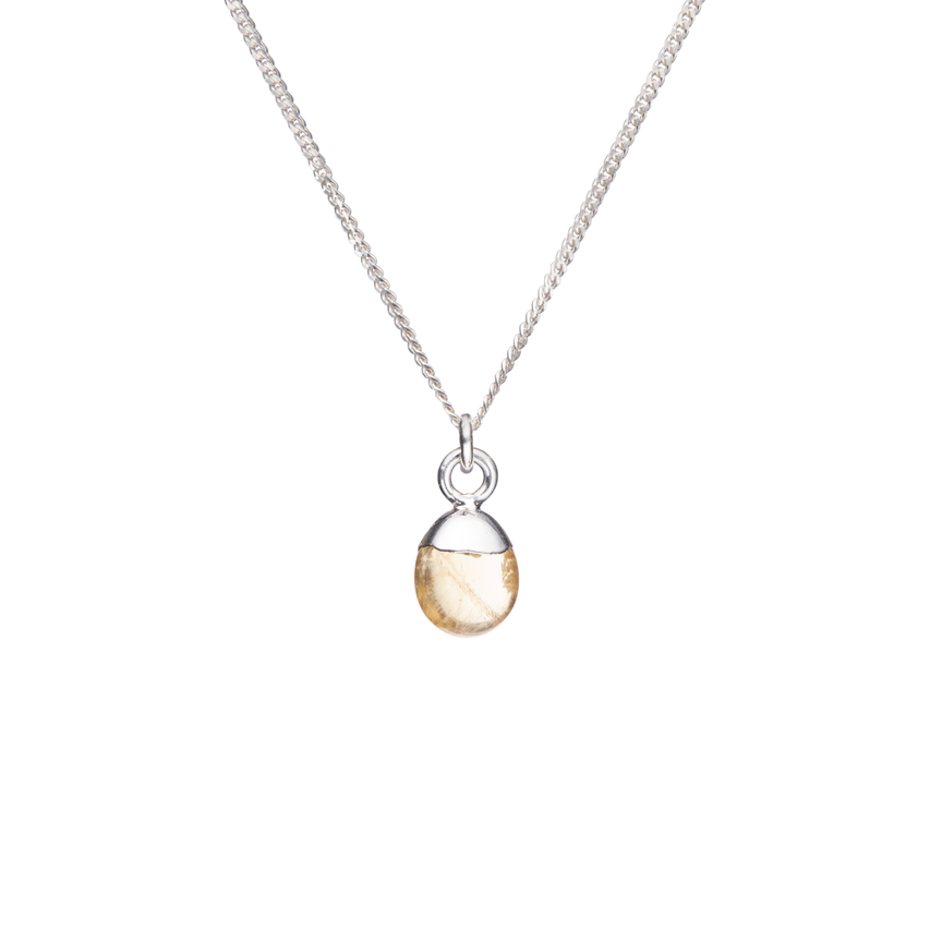 Tiny Tumbled Gemstone Necklace - Silver - Citrine (Success & Creativity) - Decadorn