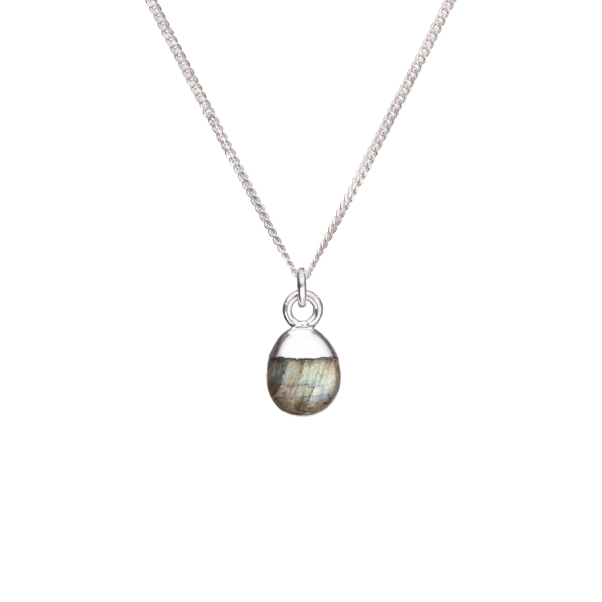 Tiny Tumbled Gemstone Necklace - Silver - Labradorite (Adventure) - Decadorn