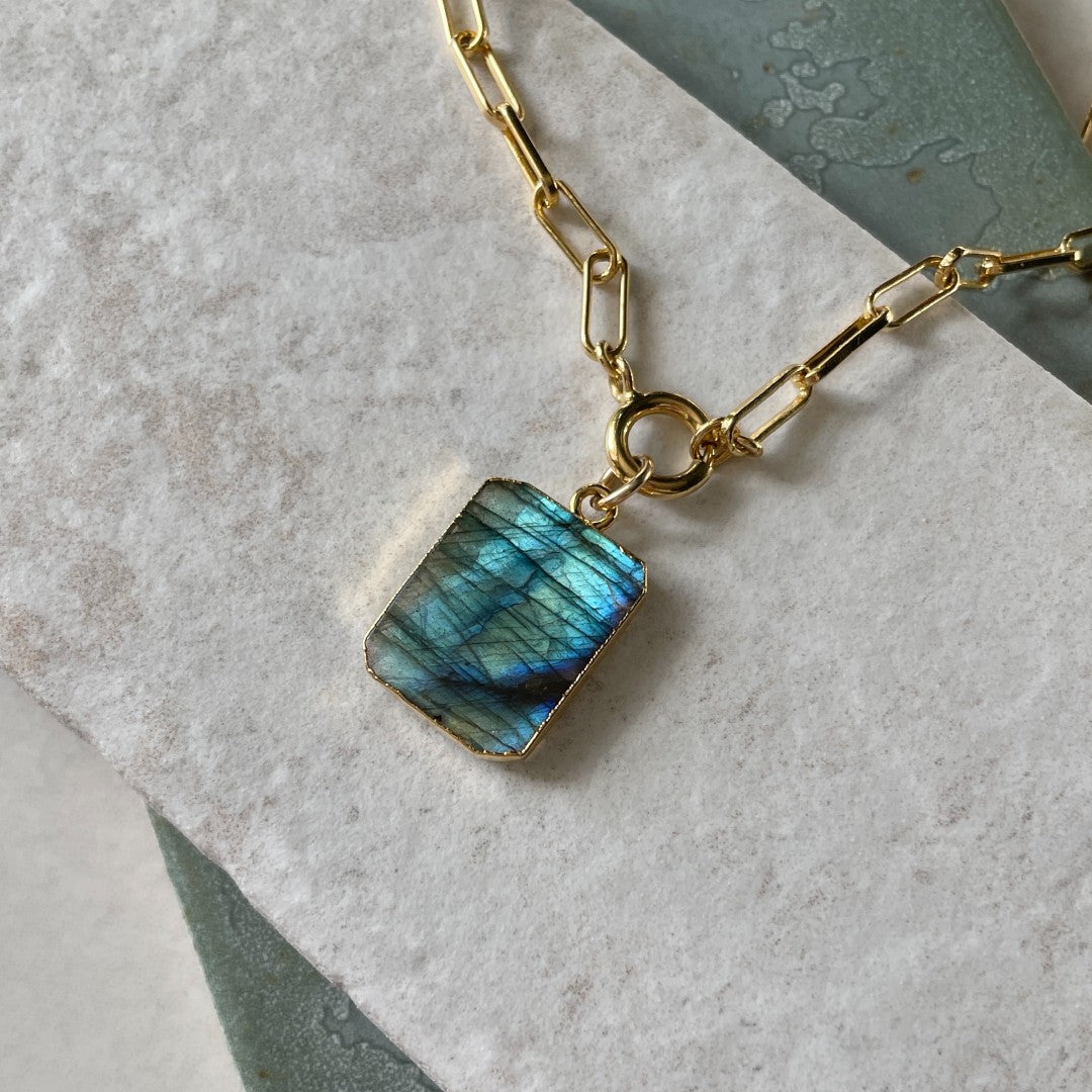 Labradorite Large Gem Slice Chunky Chain Necklace | Adventure (Gold Plated)