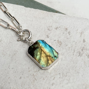 Labradorite Statement Gem Slice Chunky Chain Necklace | Adventure (Silver)