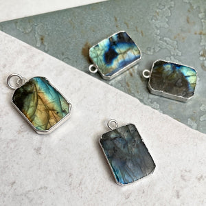 Labradorite Statement Gem Slice Chunky Chain Necklace | Adventure (Silver)