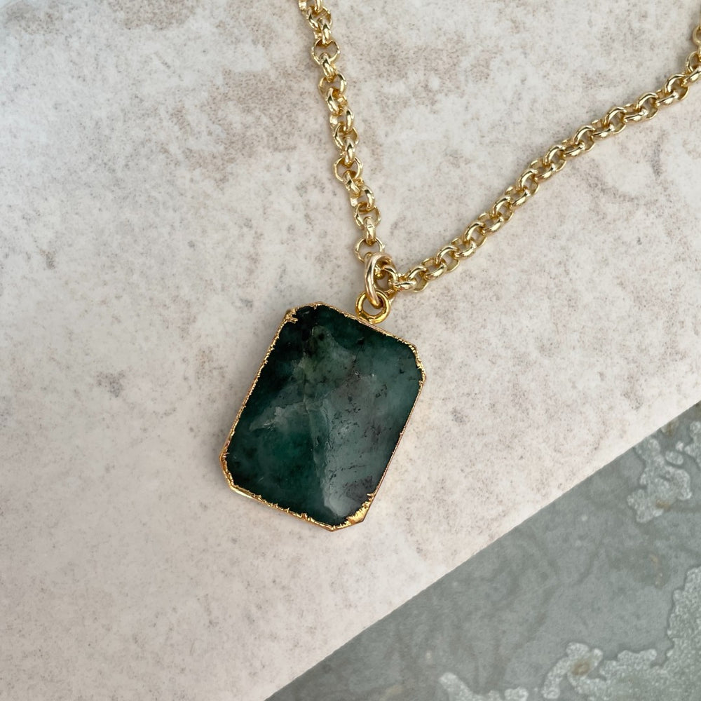 Emerald Statement Gem Slice Belcher Chain Necklace | Hope (Gold Plated)