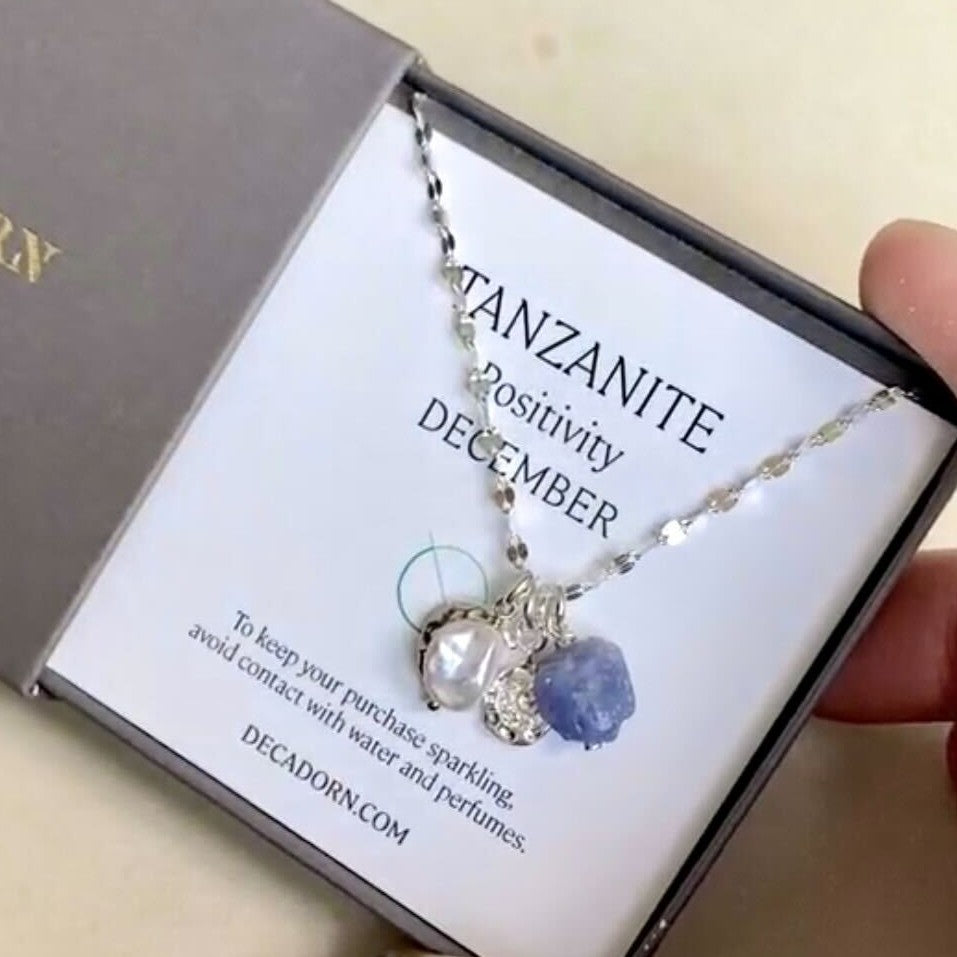 December Birthstone | Tanzanite Moon Charm Necklace (Silver)