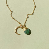Emerald Tumbled & Moon Necklace | Hope (Gold Plated)