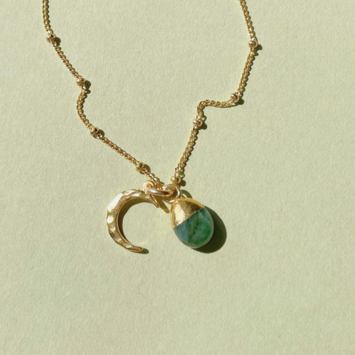 Emerald Tumbled & Moon Necklace Hope