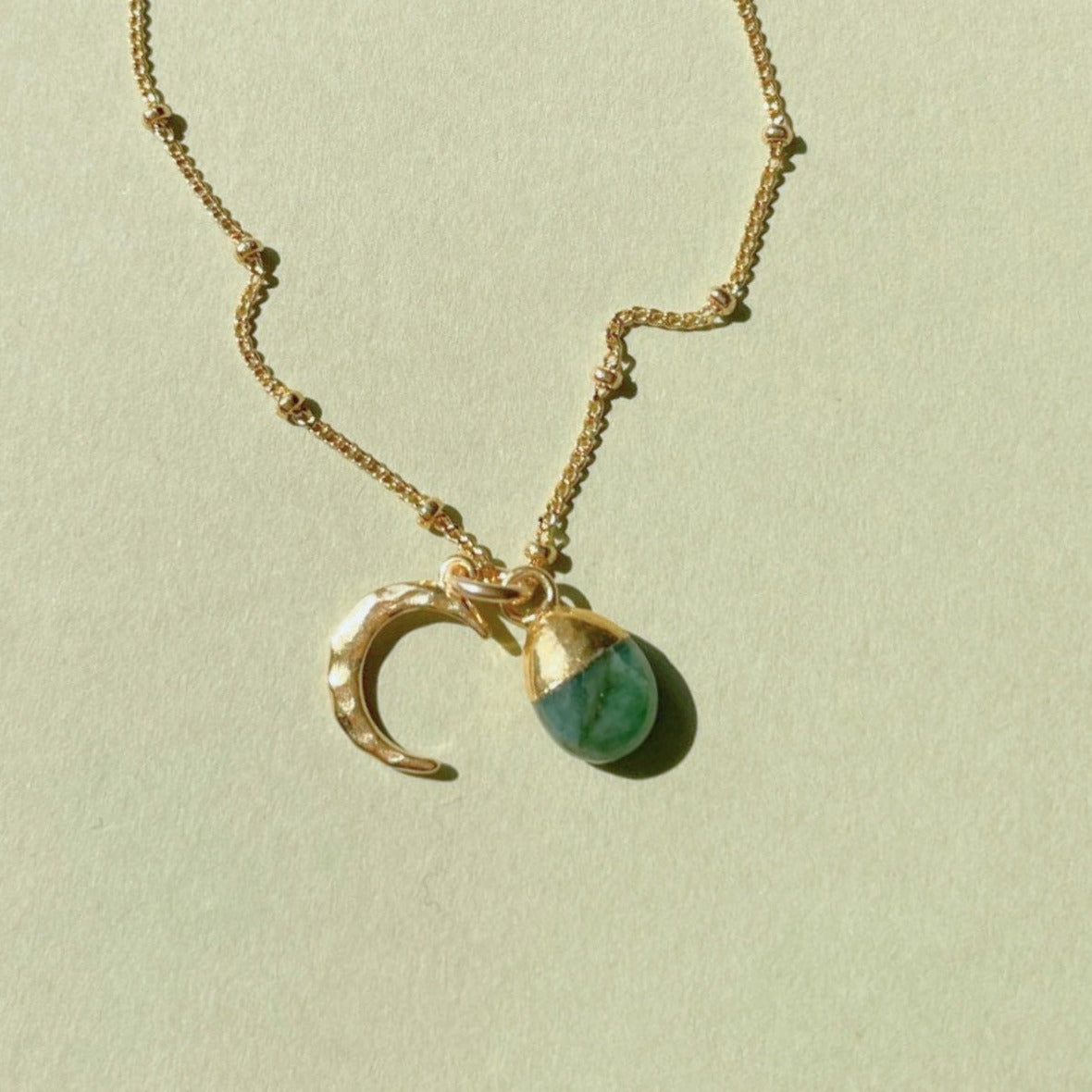 May Birthstone | Emerald & Moon Necklace (Gold Plated)
