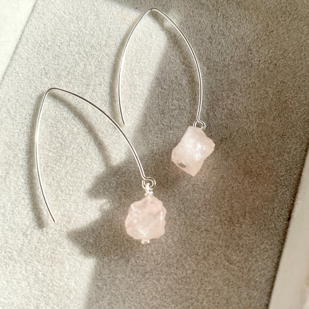 
            
                Load image into Gallery viewer, Rose Quartz Threaded Dropper Earrings | Love (Silver)
            
        