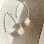 Rose Quartz Threaded Dropper Earrings | Love (Silver)