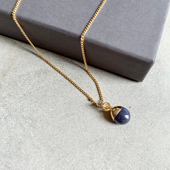Tiny Tumbled Gemstone Necklace - SEPTEMBER, Sapphire - Decadorn