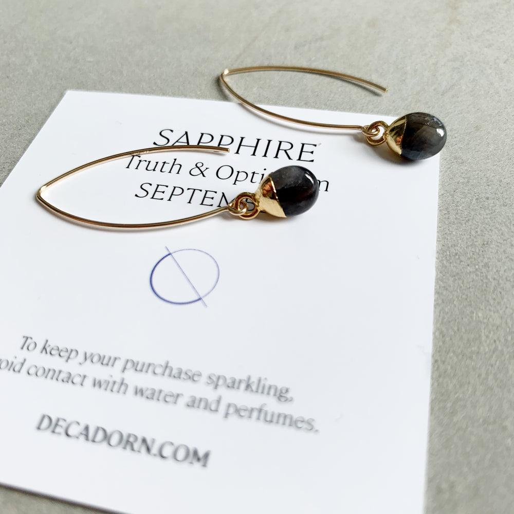 Tiny Tumbled Gemstone Dropper Earrings - SEPTEMBER, Sapphire - Decadorn