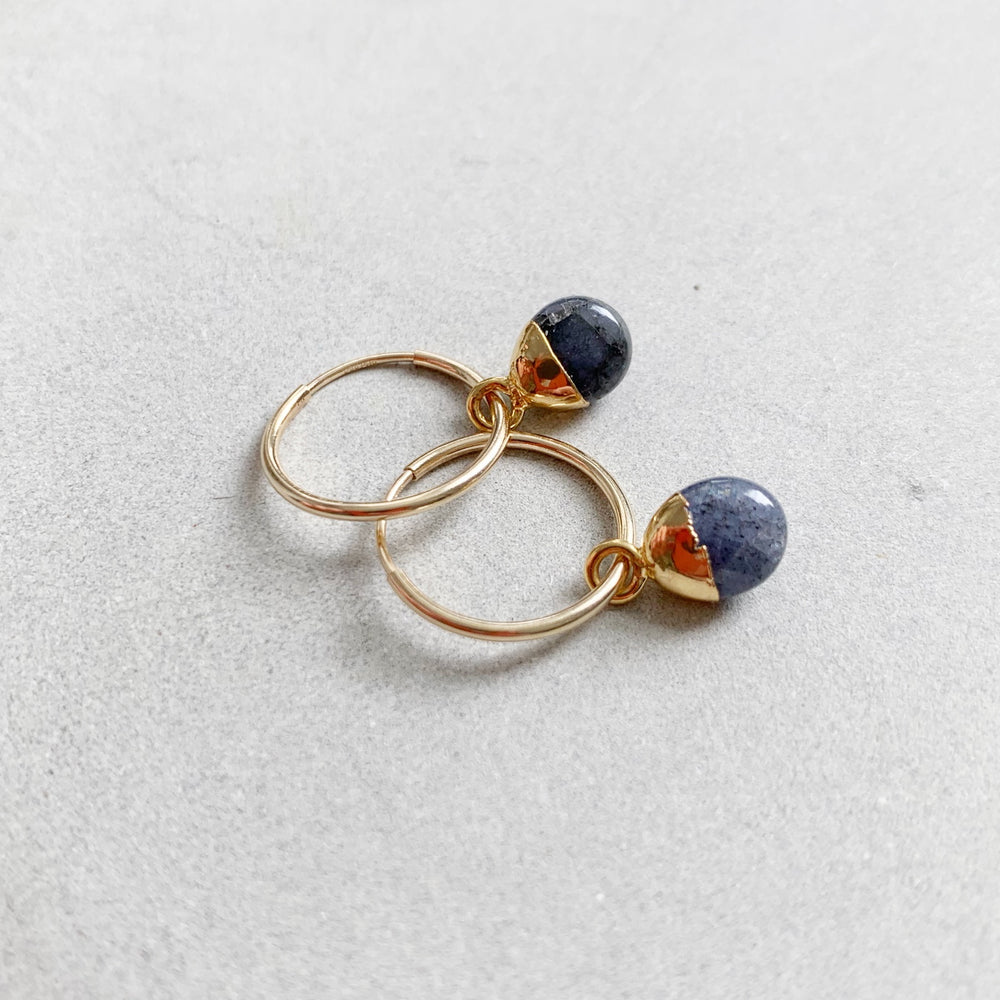 Tiny Tumbled Gemstone Hoop Earrings - SEPTEMBER, Sapphire - Decadorn