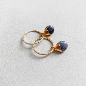 
            
                Load image into Gallery viewer, Tiny Tumbled Gemstone Hoop Earrings - SEPTEMBER, Sapphire - Decadorn
            
        