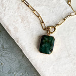 May Birthstone | Emerald Statement Gem Slice Chunky Chain Necklace (Gold Plated)