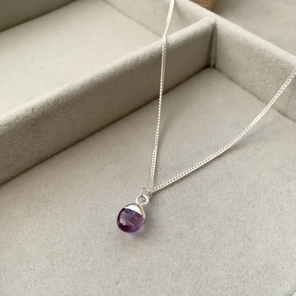 February Birthstone, Amethyst Necklace, Tiny Tumbled, Silver | Decadorn