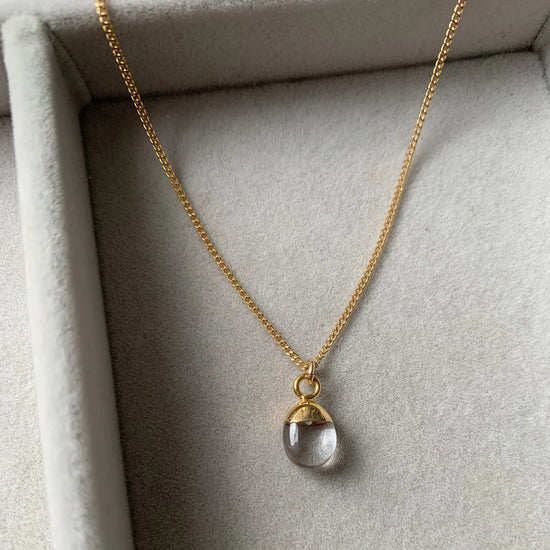 April Birthstone | Quartz Tiny Tumbled Necklace (Gold Plated)