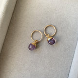 February Birthstone, Amethyst Hoop Earrings, Tiny Tumbled, Gold | Decadorn