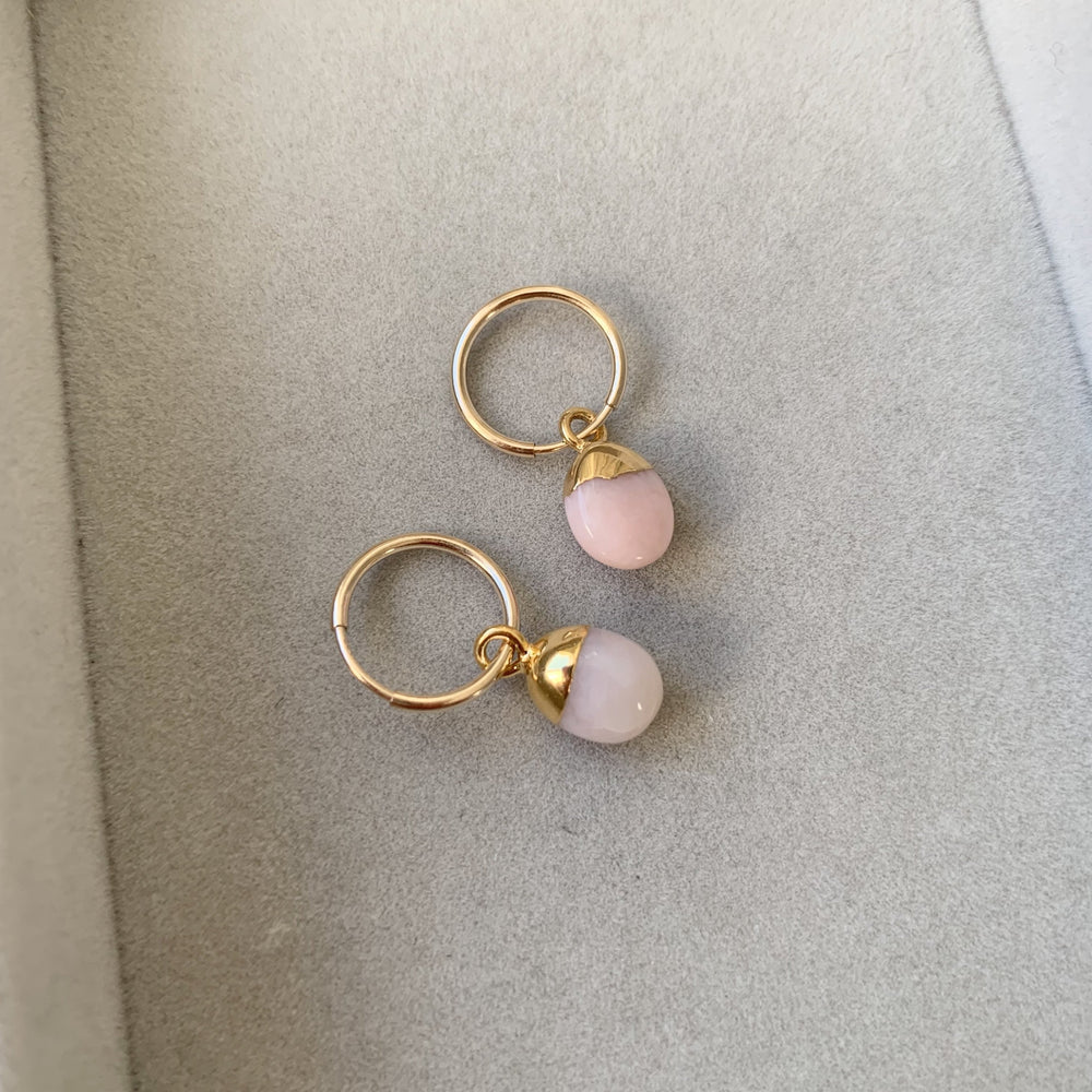 
            
                Load image into Gallery viewer, Tiny Tumbled Gemstone Hoop Earrings - Pink Opal (Hope and Love) - Decadorn
            
        