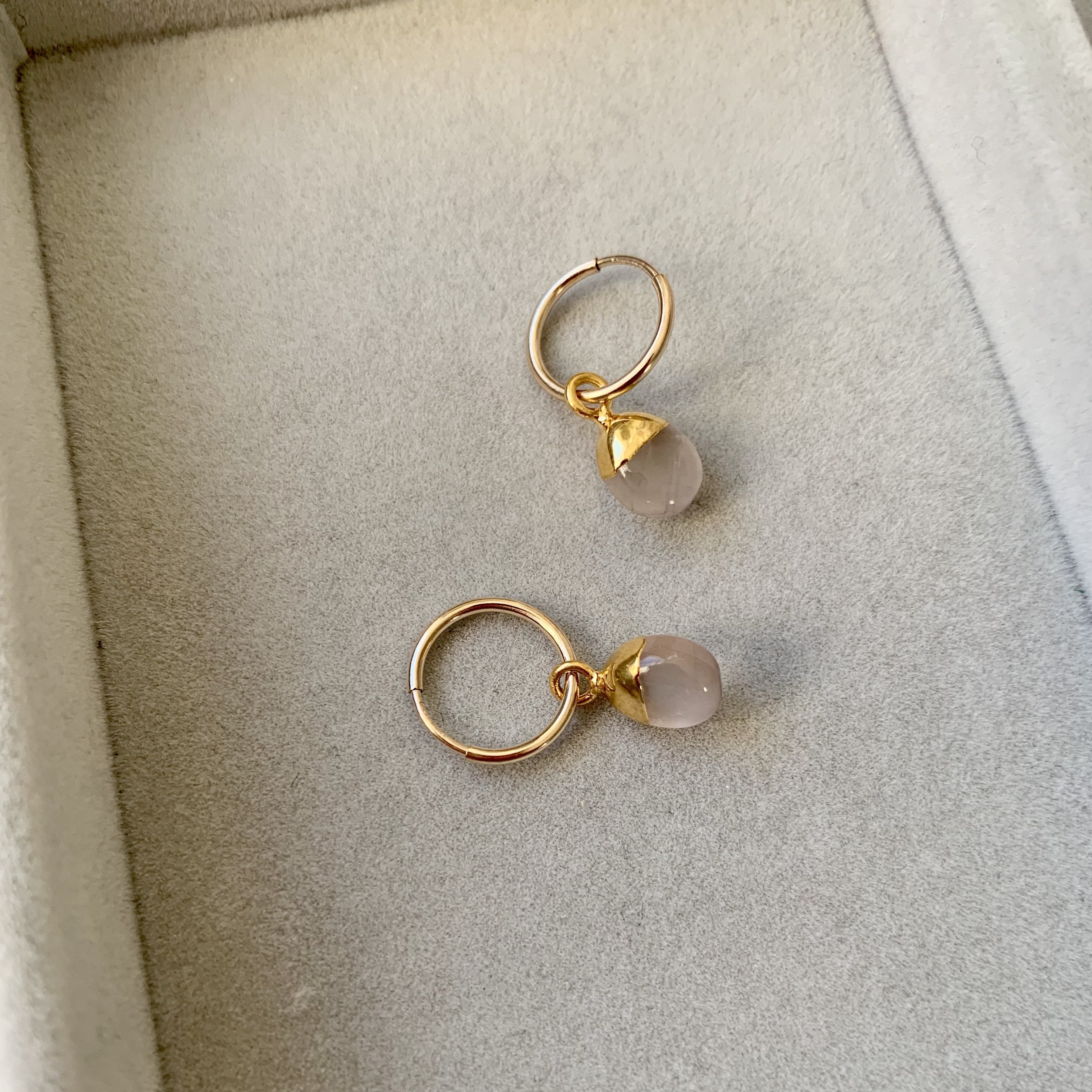 Tiny Tumbled Gemstone Hoop Earrings - Rose Quartz (Love) - Decadorn