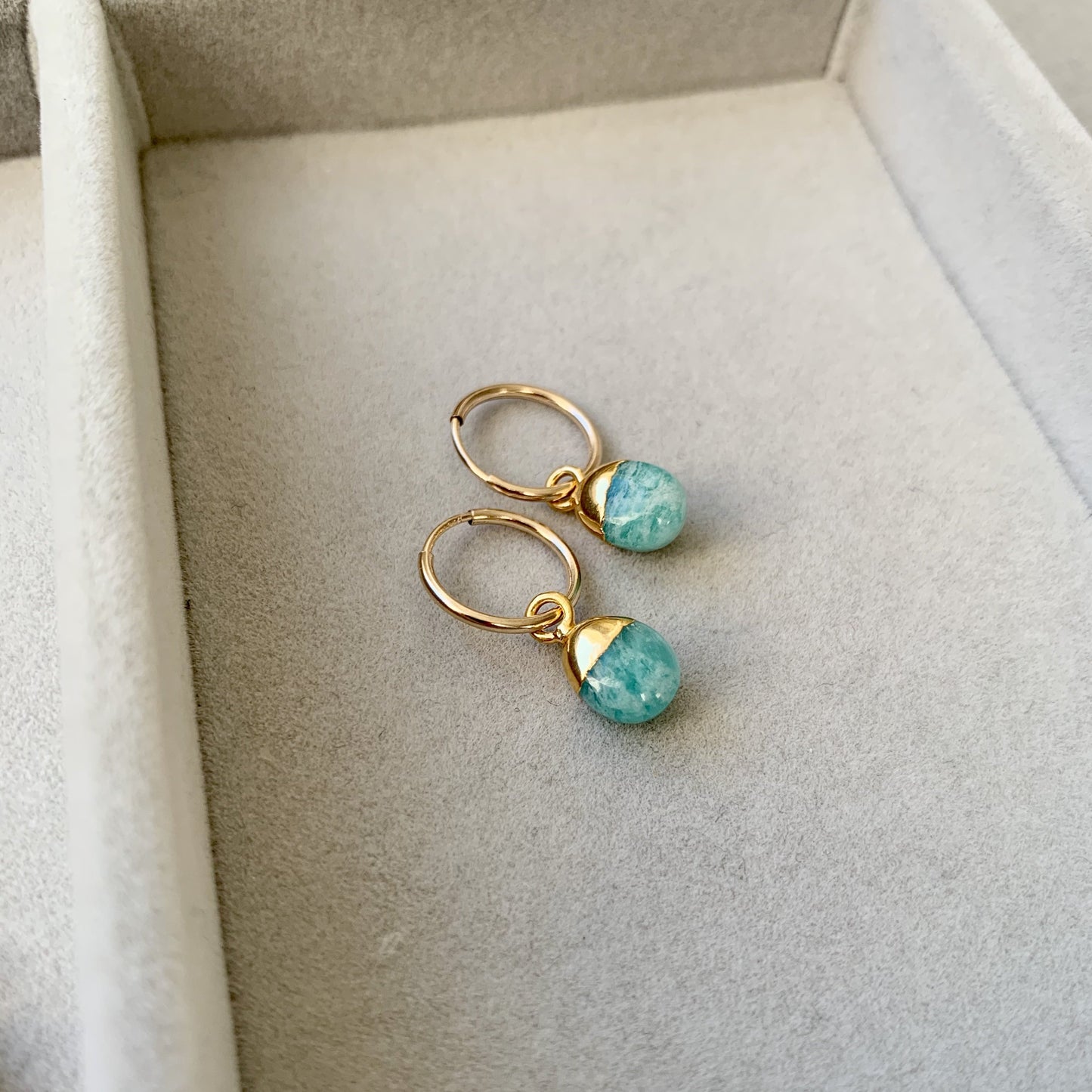 Tiny Tumbled Gemstone Hoop Earrings - Amazonite (Confidence) - Decadorn