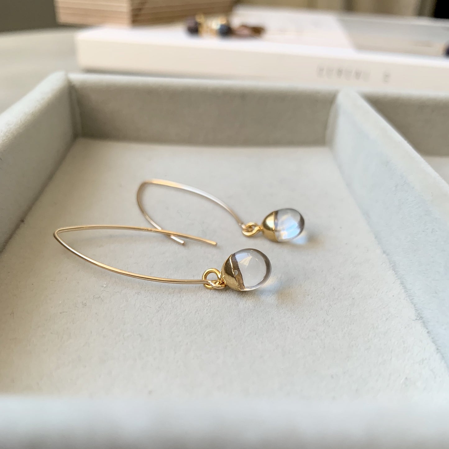 Tiny Tumbled Gemstone Dropper Earrings - Quartz (Healing) - Decadorn