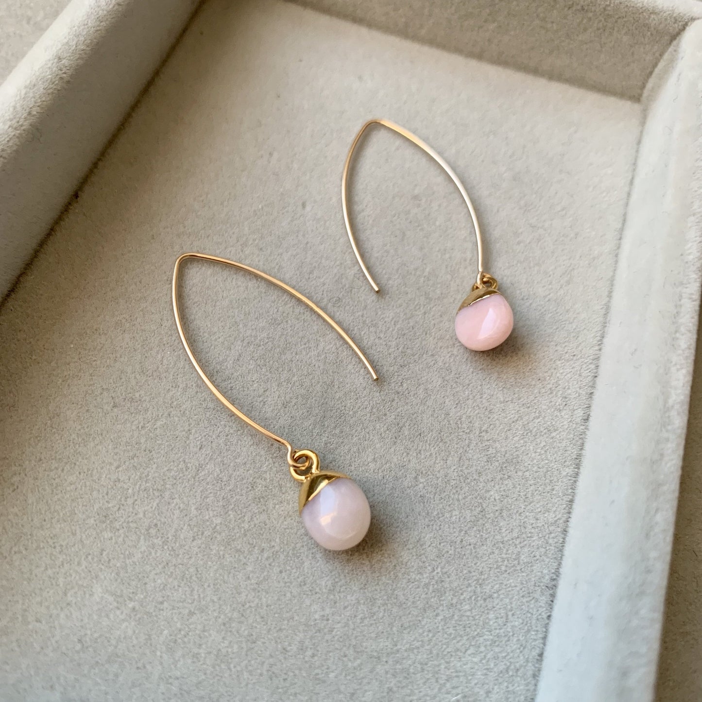Pink Opal Tiny Tumbled Dropper Earrings | Love & Hope (Gold)